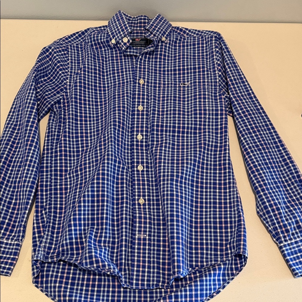 Vineyard Vines Blue and White Plaid Button-Down Shirt